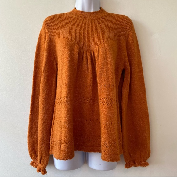 Lauren Conrad orange sweater balloon ruffle sleeve open knit pattern - Picture 3 of 10